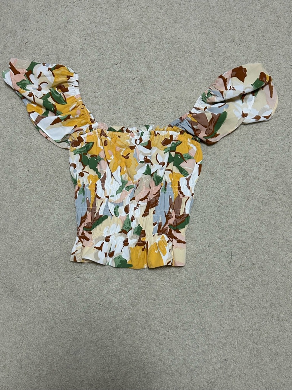 Abercrombie Floral Off-Shoulder Smocked Crop Top